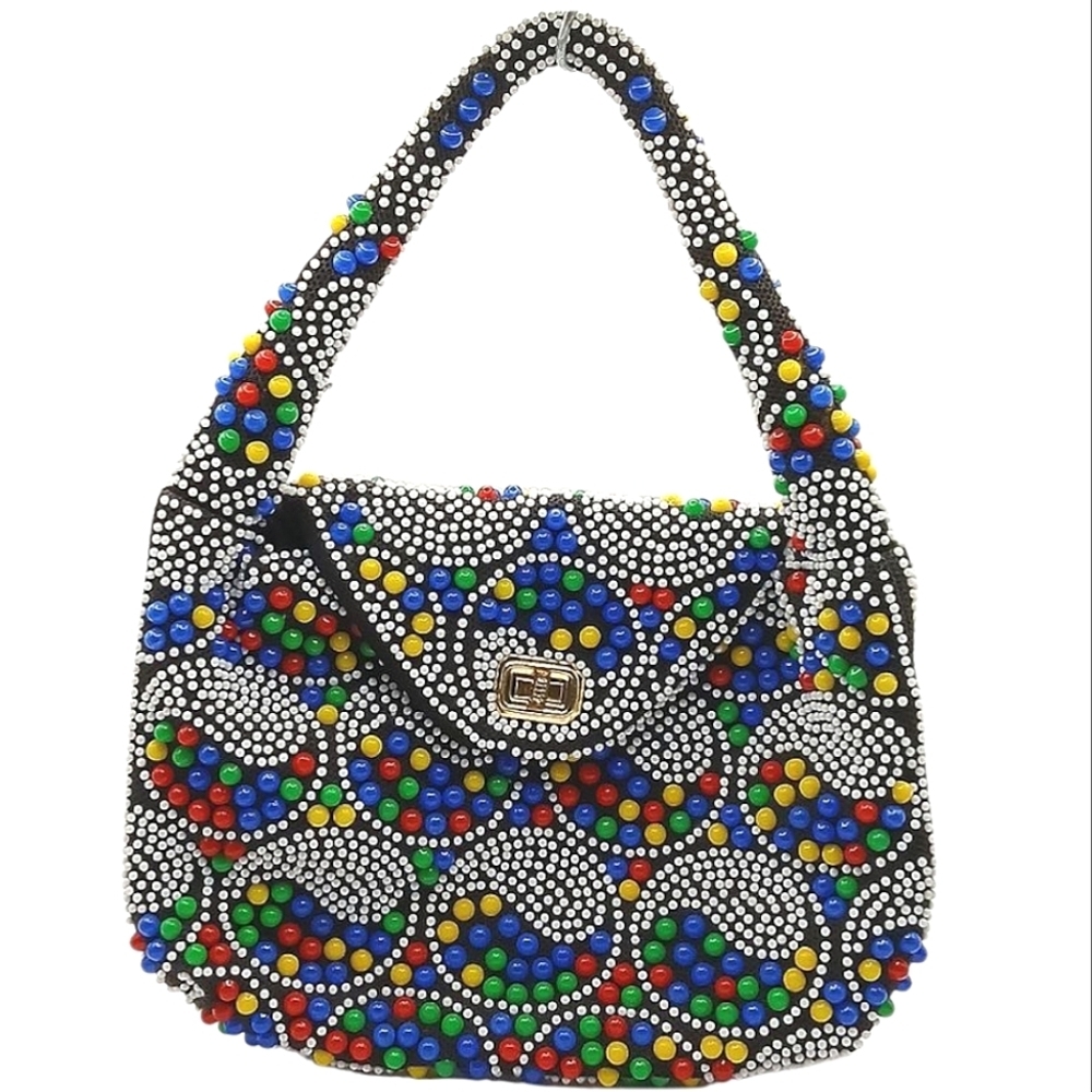 Vintage Colorful Beaded Candy Dot Handbag, Made In Hong Kong